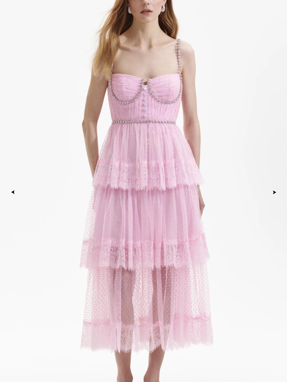Self-Portrait PINK DOT MESH TIER MIDI DRESS